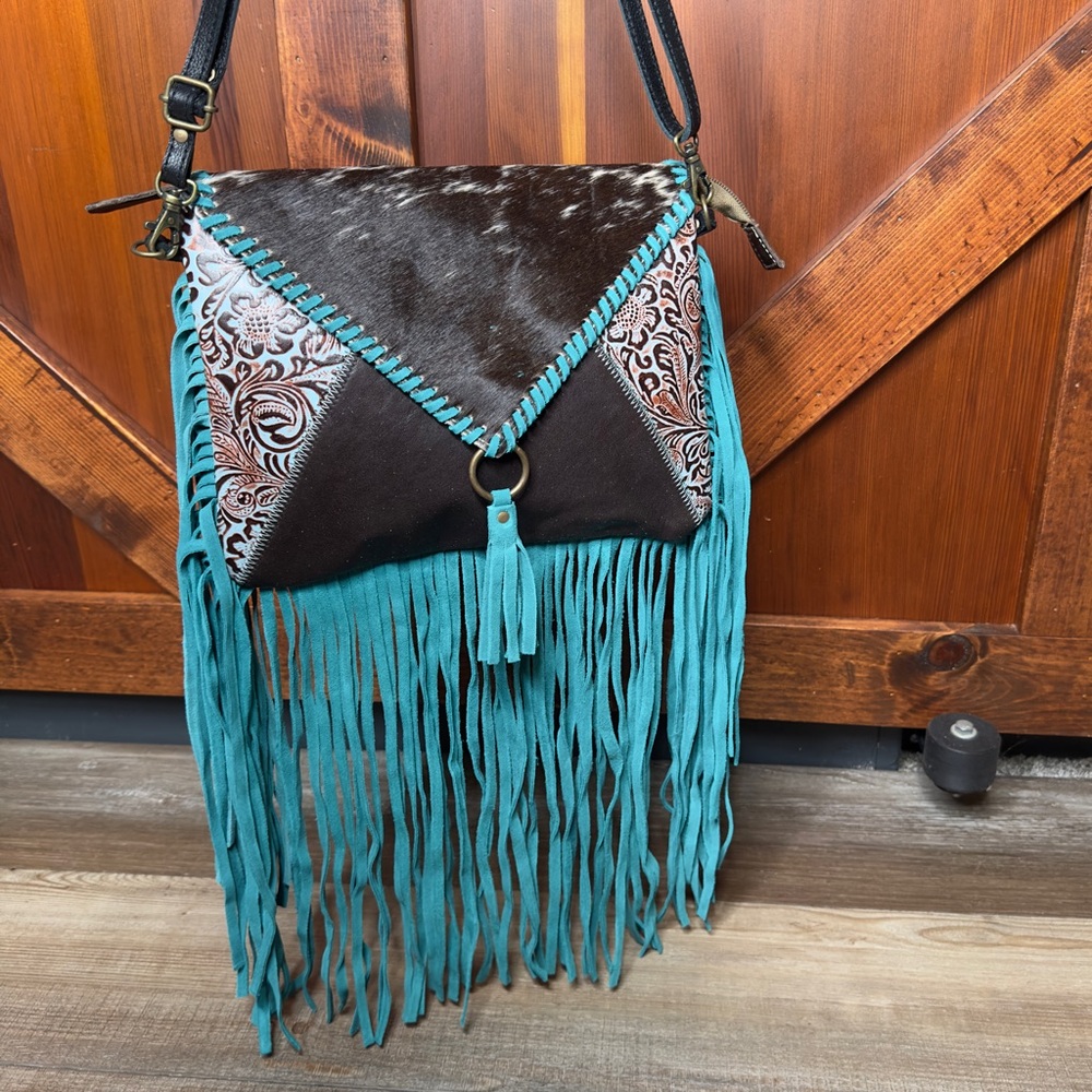 Myra Bag Effervescence Leather Fringe Cowhide Purse Bag Western Cowgirl Bag